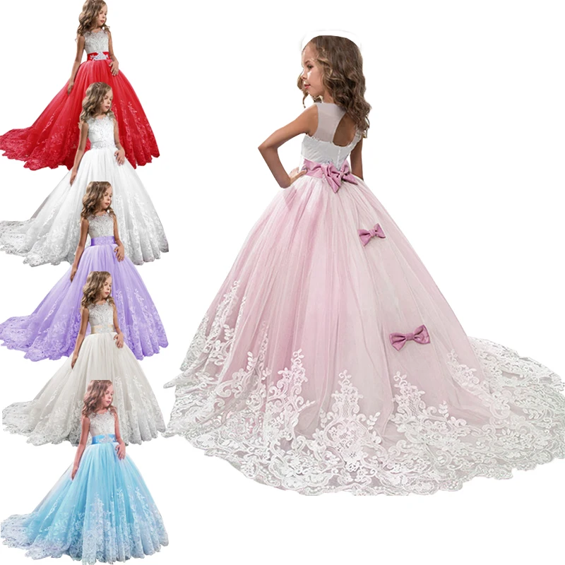 Robe De Fete/кружевное свадебное платье со шлейфом для малышей костюм для девочек бальное платье, вечернее платье принцессы Вечерняя одежда для детей возрастом 14 лет, LP-231