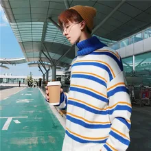 #Special Offers Winter Striped Sweater Men's Warm Fashion Contrast Color Casual Knit Sweater Man Wild Loose Long-sleeved Pullover Clothes Men #Special Offers Winter Striped Sweater Men's Warm Fashion Contrast Color Casual Knit Sweater Man Wild Loose Long-sleeved Pullover Clothes Men