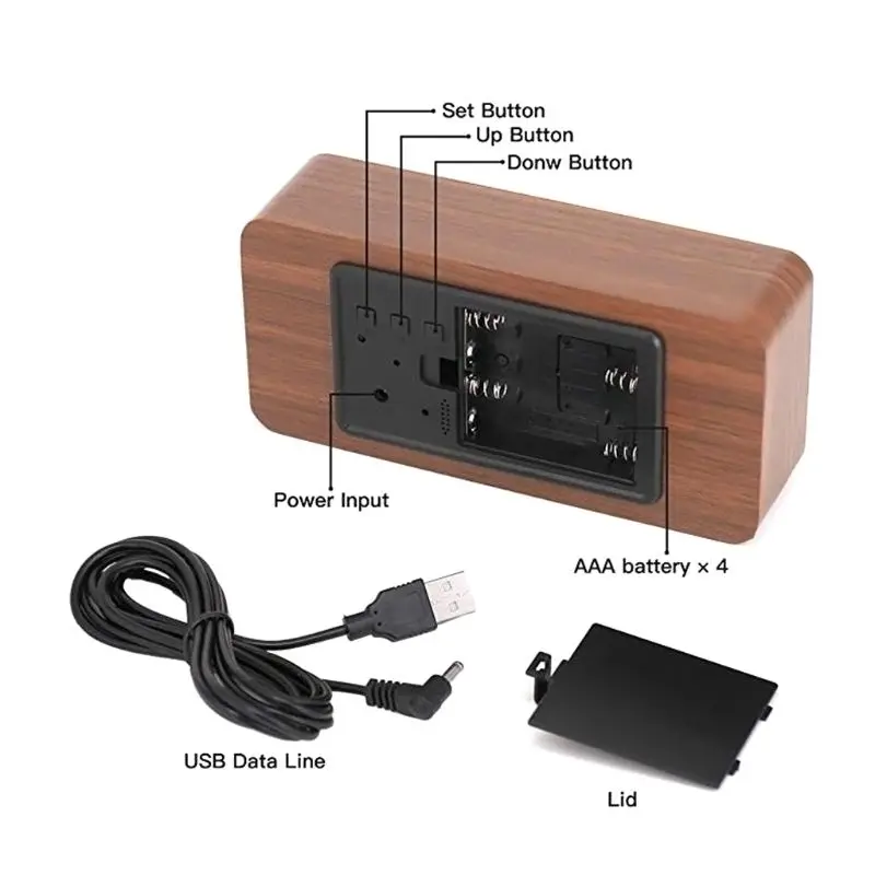 Голосовое управление деревянный USB цифровой будильник с днем/датой/температурой влажности