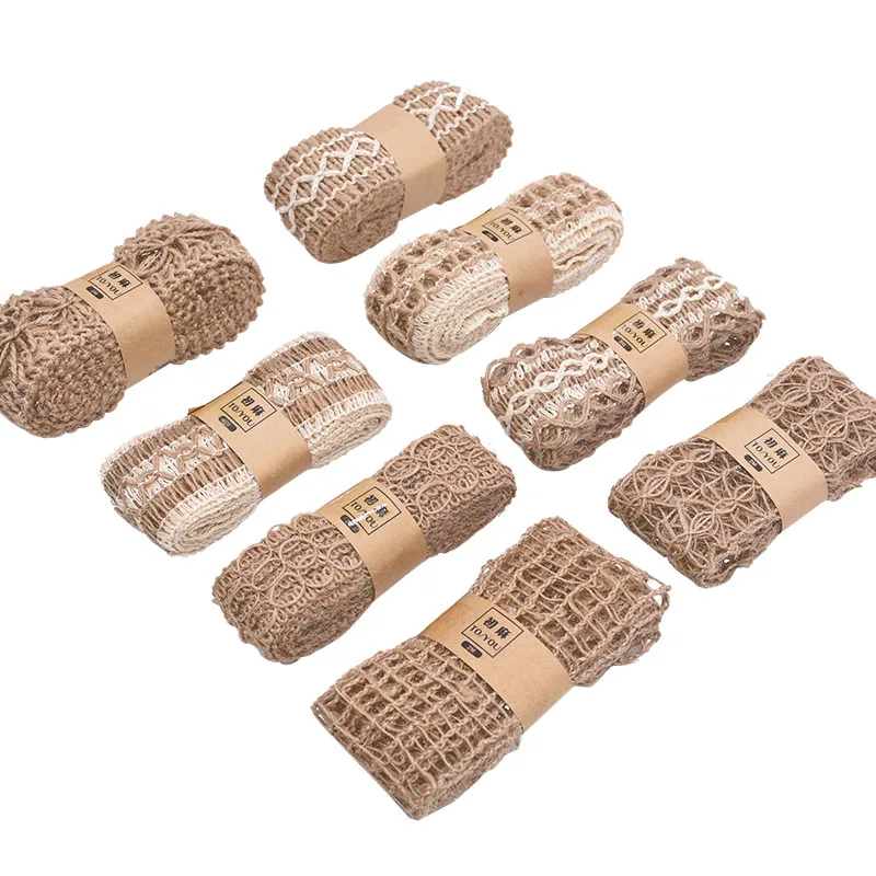 2M 3.5~5cm Width Natural Jute Burlap Roll Ribbon Vintage Hollow Weave Hemp Rope Wedding Party Gift Box Decor Supplies DIY Crafts