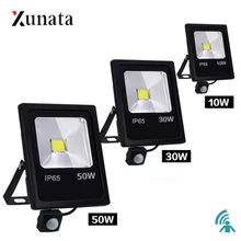Holofote led pir com sensor de movimento, 10w/30w/50w, à prova d' água, para áreas externas, AC185-265V refletor de sensor led, lâmpada de parede