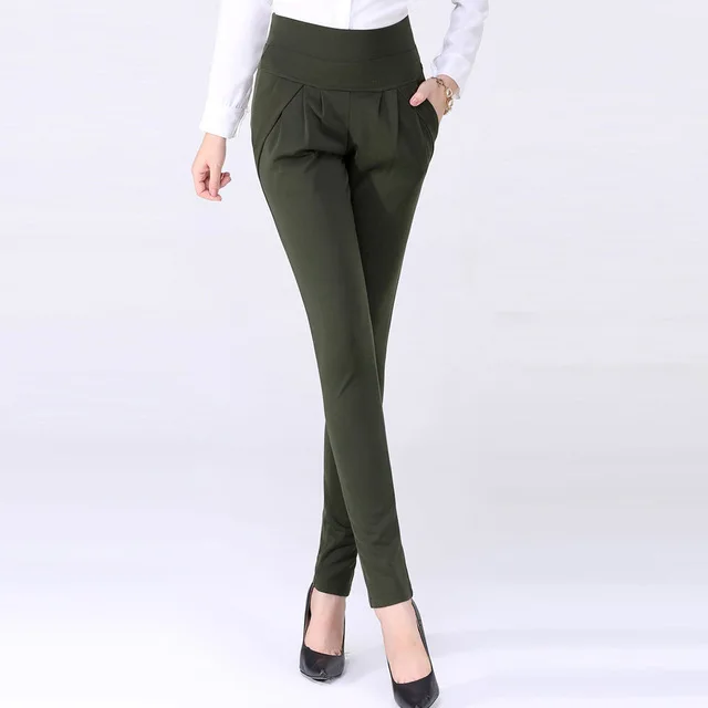Pantalones mujer женские штаны-шаровары с высокой талией дамские офисные OL размера плюс брюки палаццо брюки Pantalon Femme ete спортивные штаны - Цвет: green