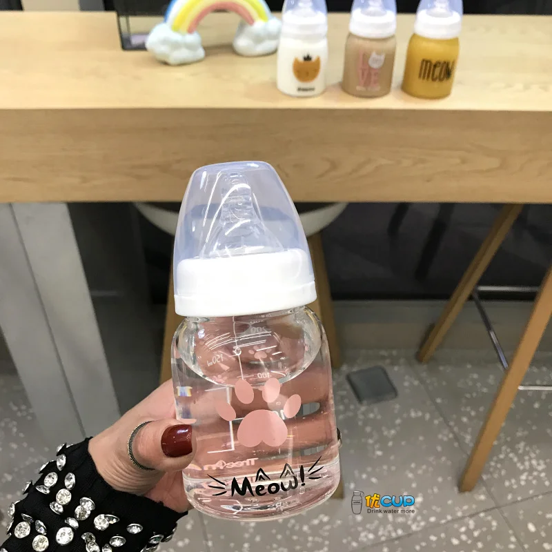 Милый котенок мультяшная бутылка для молока чашка воды с калибровочным стеклом