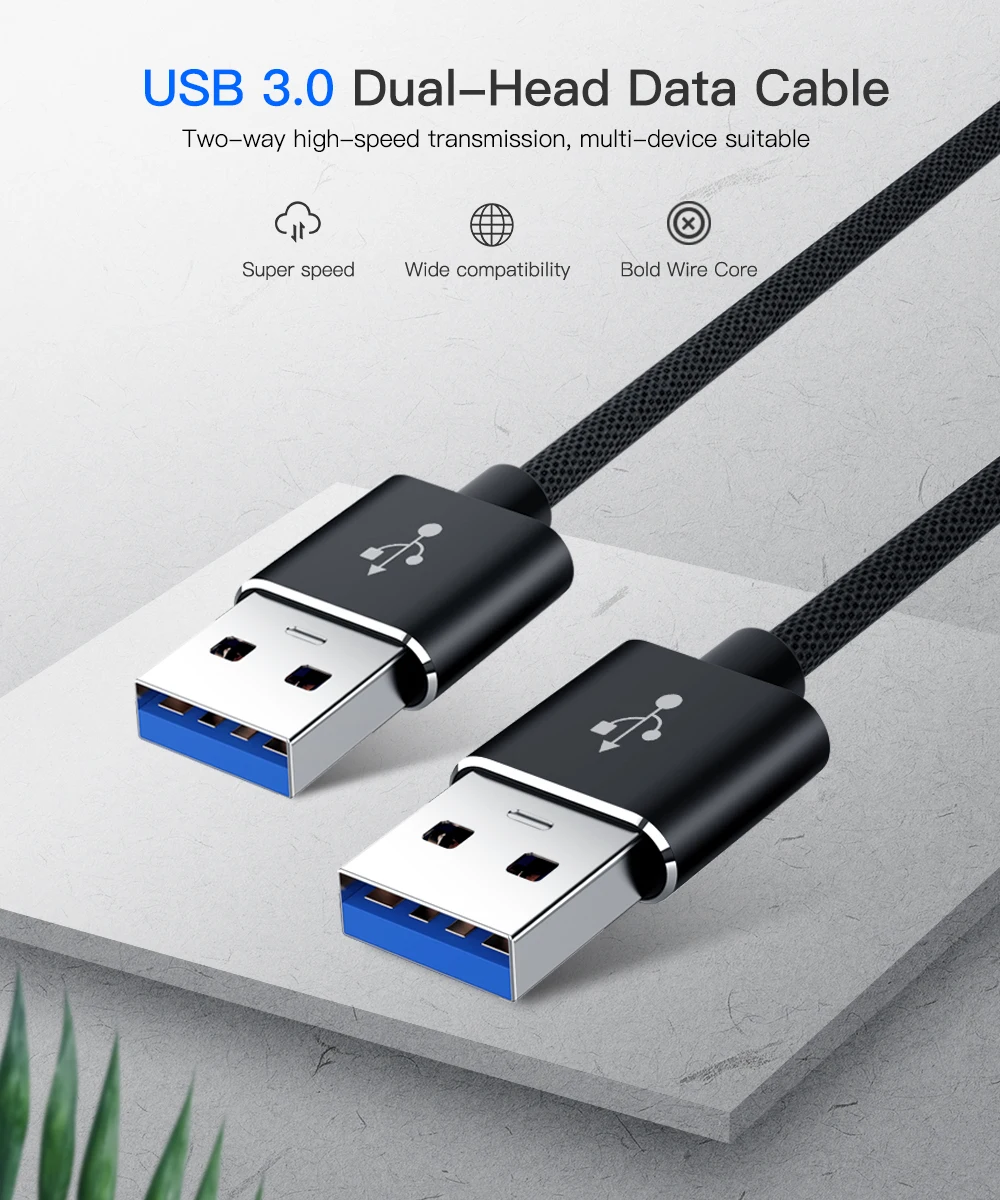 Lysee Data Cables Color: Black USB2.0 Extension Cable 5Gbps Super Speed Dual Type A to Type A Data Sync Cord Cable For Radiator USB 2.0 Data Extension Cable 