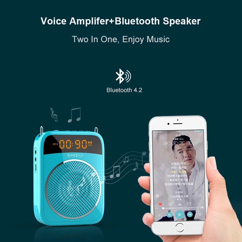 Amplificador de Voz com Fio Bluetooth para Professores Shidu Portátil Microfone Gravação Áudio Pessoal Alto-falante Instrutor S298 15w Aux - Image 6