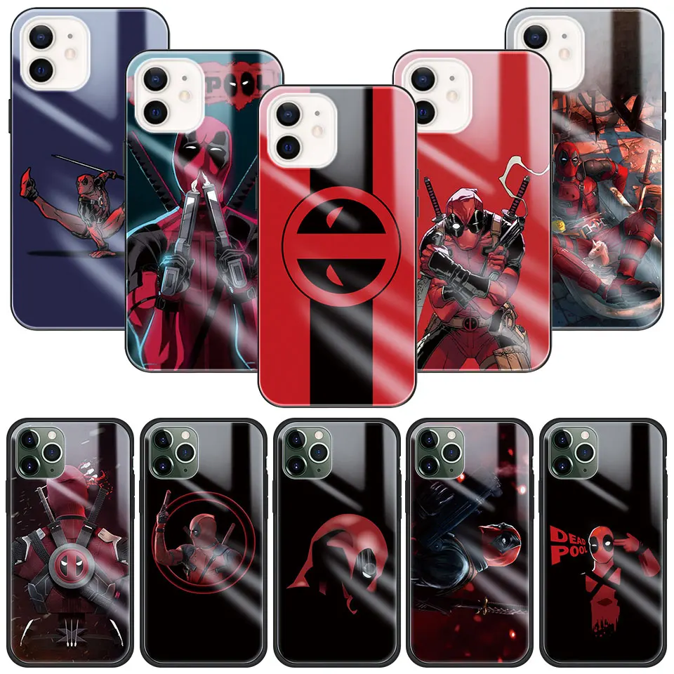 Cool Marvel Hero Deadpool Tempered Glass Case For Apple iphone 11 12 13 Pro Max 7 8 Plus X XR 12Mini XS SE Phone Cover Shell | Мобильные