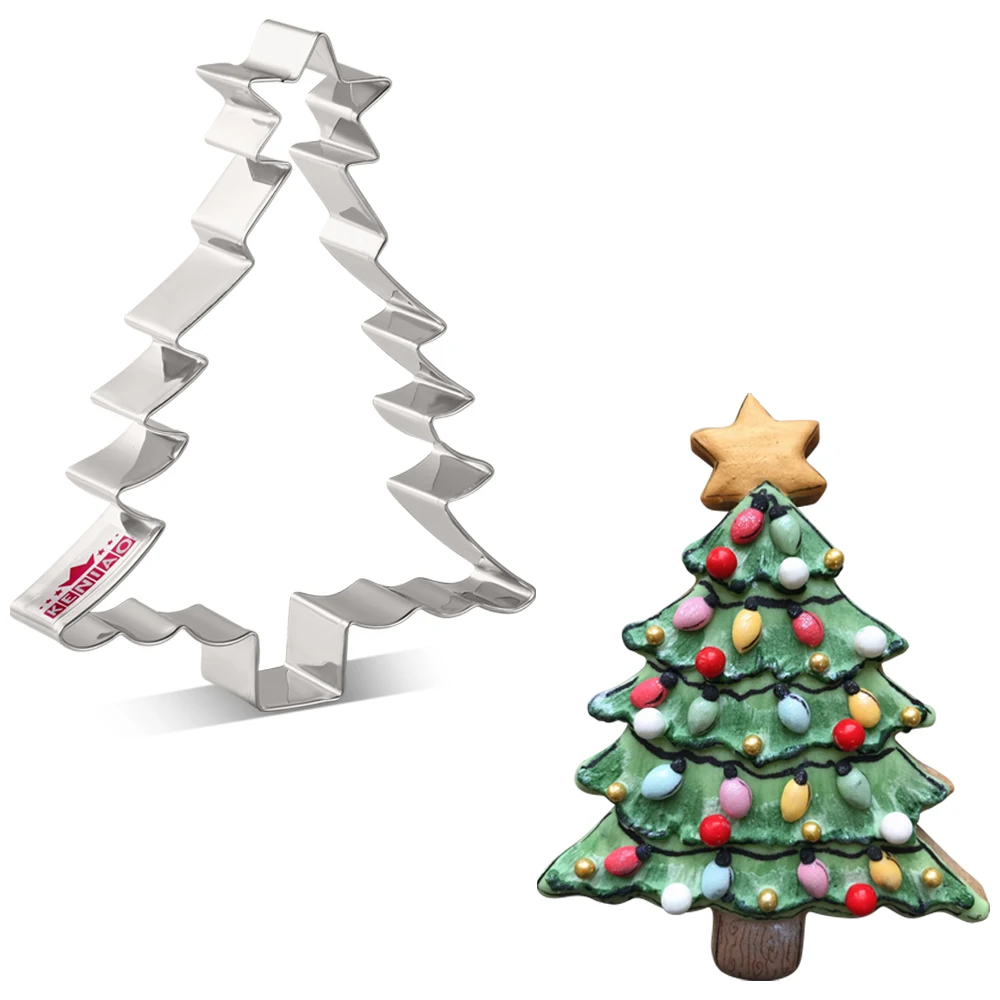 

KENIAO Christmas Tree with Star Cookie Cutter - 14.2 x 11 CM - Winter Biscuit Fondant Bread Sandwich Mold - Stainless Steel
