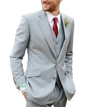 Najtaniej Moda Męska Garnitur Slim Fit 3 Sztuk Garnitury ślubne Smokingi Blazers Mężczyźni Szary Niestandardowy Suknia ślubna Pana Młodego (kurtka + Spodnie + Kamizelka)