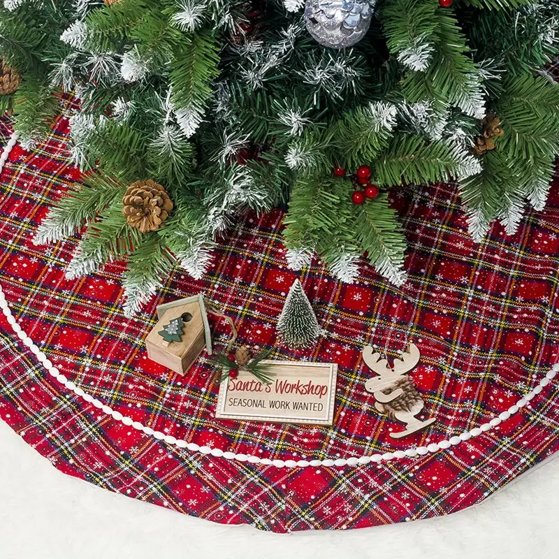 1Pcs Christmas Tree Skirts Fur Carpet Merry Christmas Decorations for Home Xmas Tree Skirts New Year Decoration Plaid Christmas