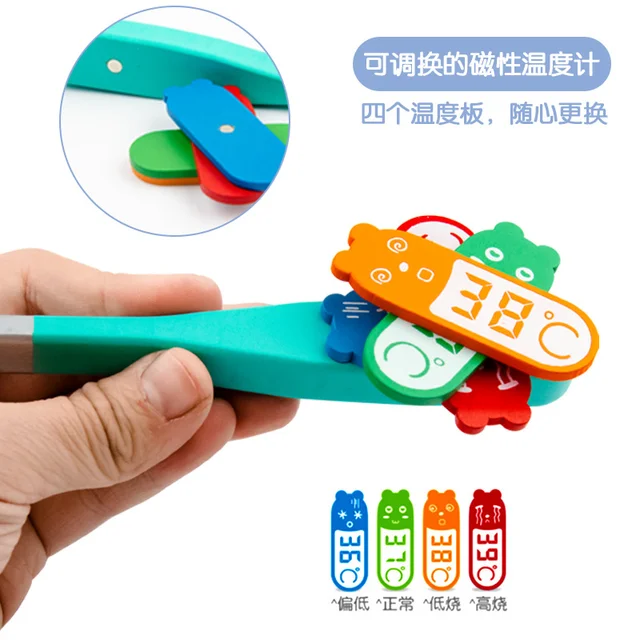 Doctor Toys Kids Wooden Pretend Play Kit Games for Girls Boys Red Medical Dentist Medicine Box Cloth Bags for Children Set Gift 4