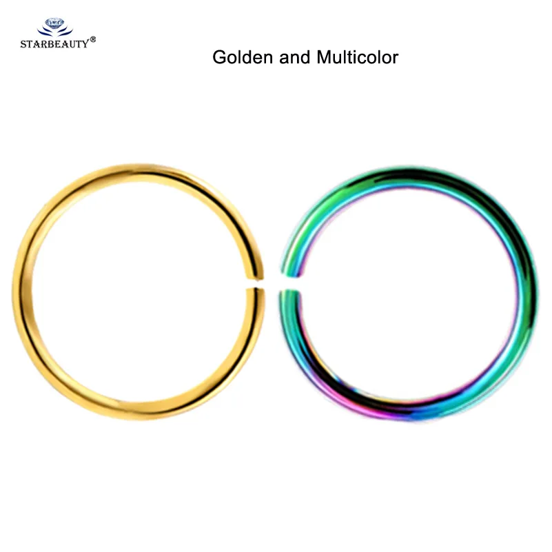 Golden n Multicolor 2 шт 20 г 0,8 мм Тонкий поддельный нос кольцо перегородка спираль ноздри пирсинг Лабрет губы поддельные пирсинг титана хряща поддельные серьги обруч - Окраска металла: Golden n Multicolor