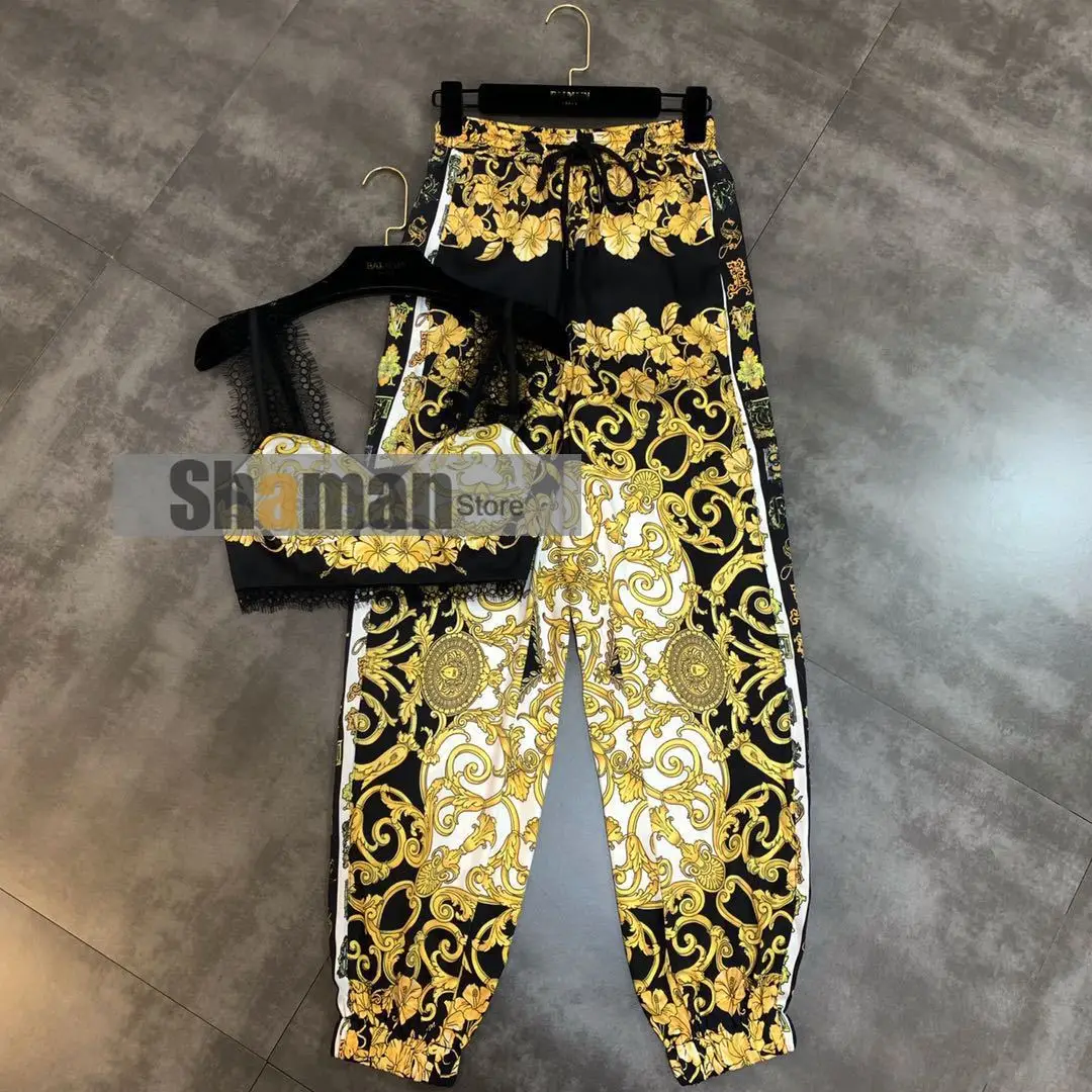 

two piece set clothes Luxury Designer 2020 branded vintage Palace Style Camisole Tube Top + High Waist pants Outfits for women