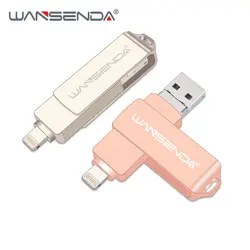 Флэш-накопитель wansenda 3,0 OTG USB флеш-накопитель 128 ГБ флеш-накопитель 16 ГБ 32 ГБ 64 Гб Флешка 3 в 1 Micro USB палка для iPhone XS MAX/X/8 Plus