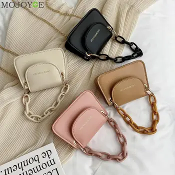 

Fashion PU Leather Crossbody Bag Women Acrylic Chain Mini Small Tote Purse Lady Casual Flap Shoulder Messenger Handbag