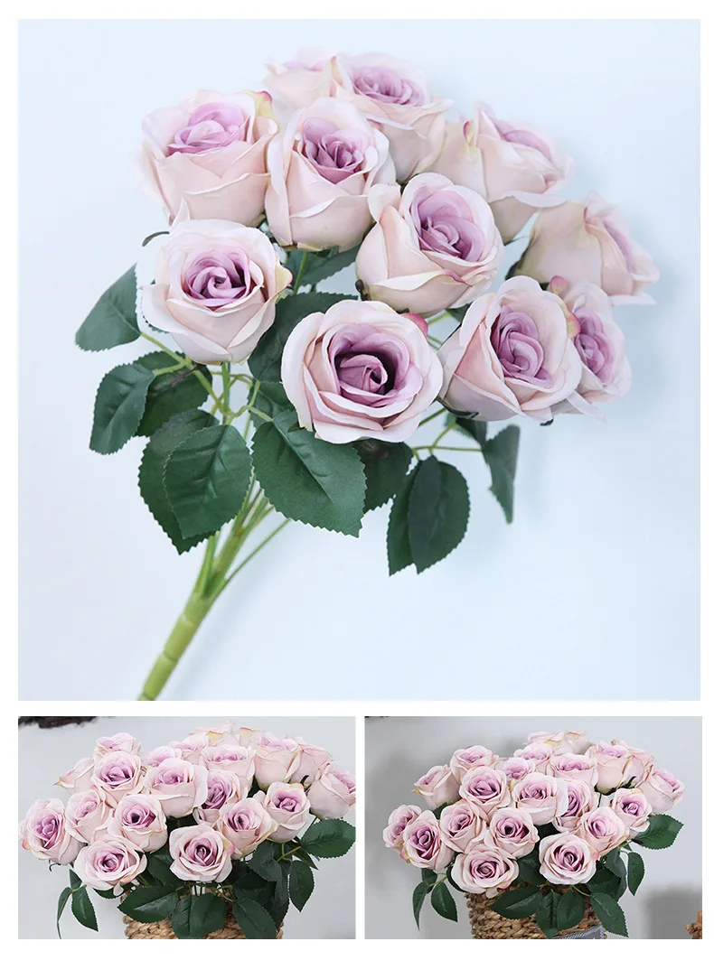 JAROWN 12 Heads Silk Roses Bride Holding Flowers Royal Blue Fake Rose Flowers Home Wedding Arch Table Decor Artificial Flower (61)