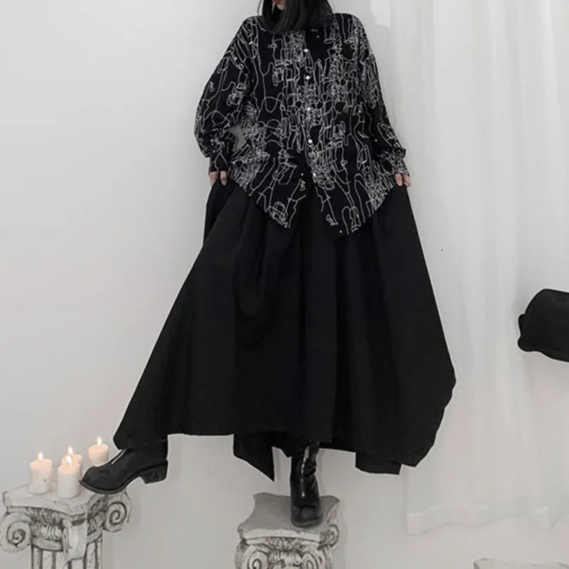 [EAM] High Elastic Waist Black Leisure Long Wide Leg Trousers New Loose Fit Pants Women Fashion Tide Spring Autumn 19A-a637