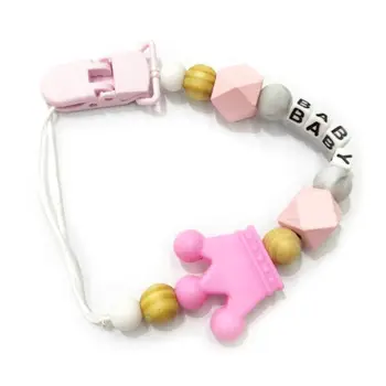 

Baby Comfort Beaded Pacifier Chain Silicone Crown Shape Colorful Alligator Clip Appease Anti-chain R9UE