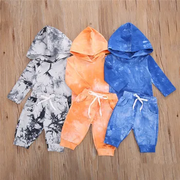 

Autumn Baby Boy Clothes Girl Long Sleeve Tops+Long Pants Set Toddler Tie Dye Hooded Clothing Newborn Baby Boys Clothes Sets