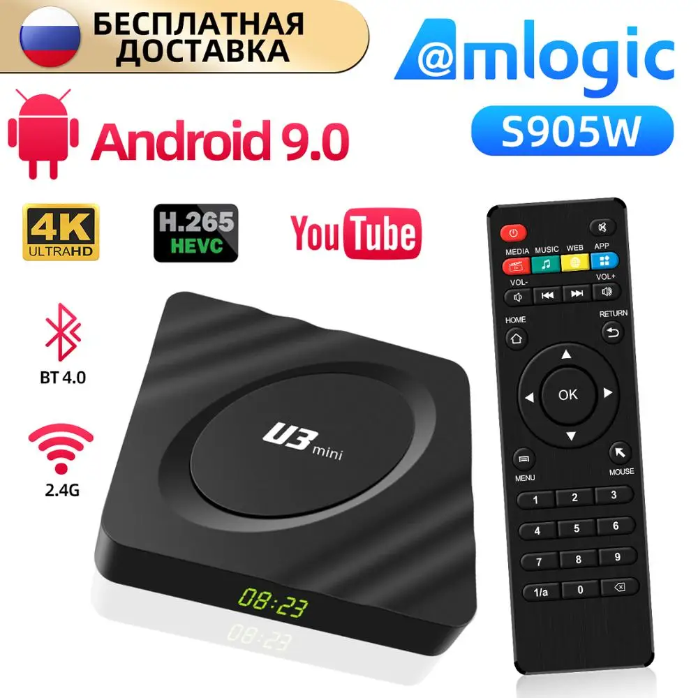 ТВ-приставка U3 Amlogic S905W четырехъядерный 2 ГБ 16 Android 9 0 Wi-Fi Интернет-приставка с Bluetooth