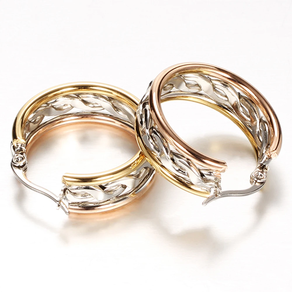 Модные серьги кольца ювелирные изделия из нержавеющей титановой стали оплетка
