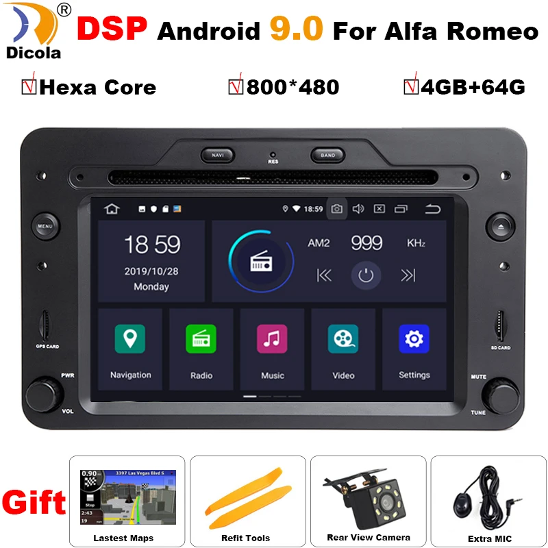  PX6 DSP Hexa Core 4G+64G ROM Android 9 Car DVD GPS for Alfa Romeo 159 Sportwagon Spider Brera with 