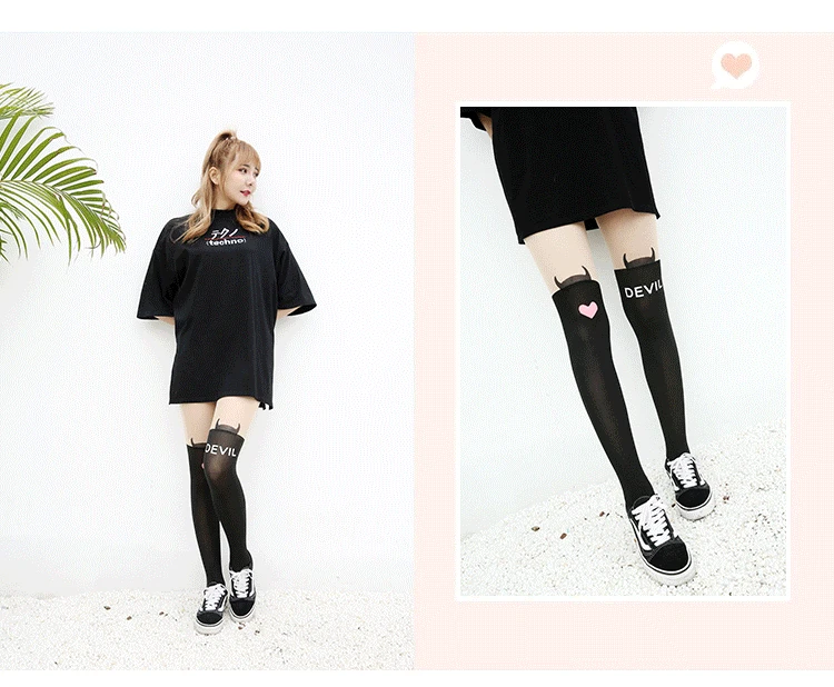 Anime cartoon stockings cat loving heart bear totoro devil Kumamon bowknot cute fun sweet women cotton stockings cosplay kawaii