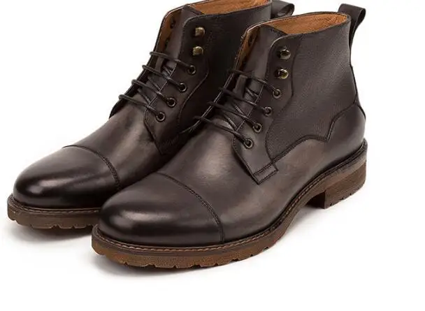 Осенне зимние мужские ботильоны в стиле ретро модельные туфли из натуральной
