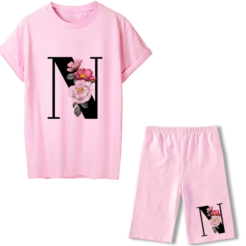 Summer Women Letter Printed Pink T-Shirts+Shorts Two Piece Sets Ensemble Femme Short Sleeve O-Neck Casual Jogging Sexy Outfit coord sets women Women's Sets