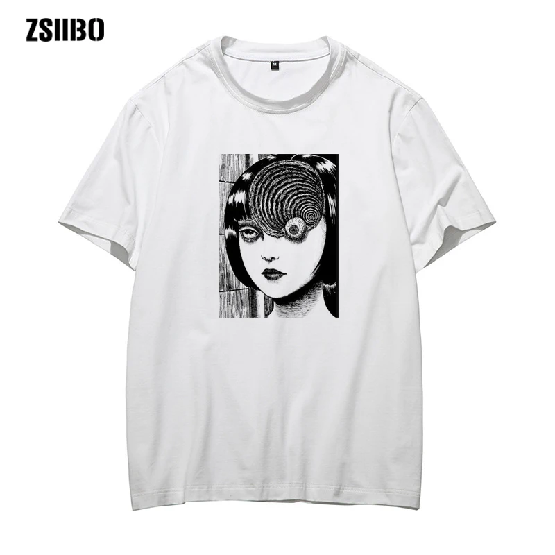 Харадзюку мужские манга Junji Ito футболки Shintaro Kago девушка футболки Топ дизайн с коротким рукавом эстетическое японское аниме футболка - Цвет: white1
