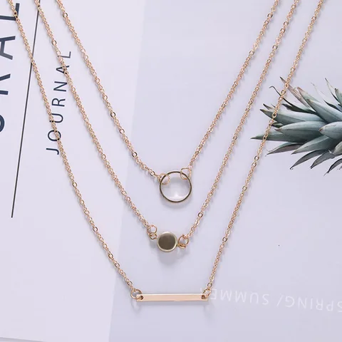 Sale Fashion Statement Multilayer Necklace Multi-element Metal Rod Circles Geometric Round Chokers Necklaces Women Jewelry