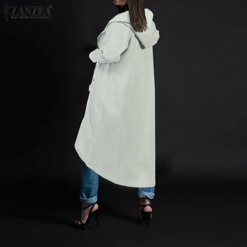 ZANZEA Women Hoodies Sweatshirts Ladies Long Sleeve Zip Up Hooded Autumn New Fashion Pockets Sweatshirt Asymmetric Outwear