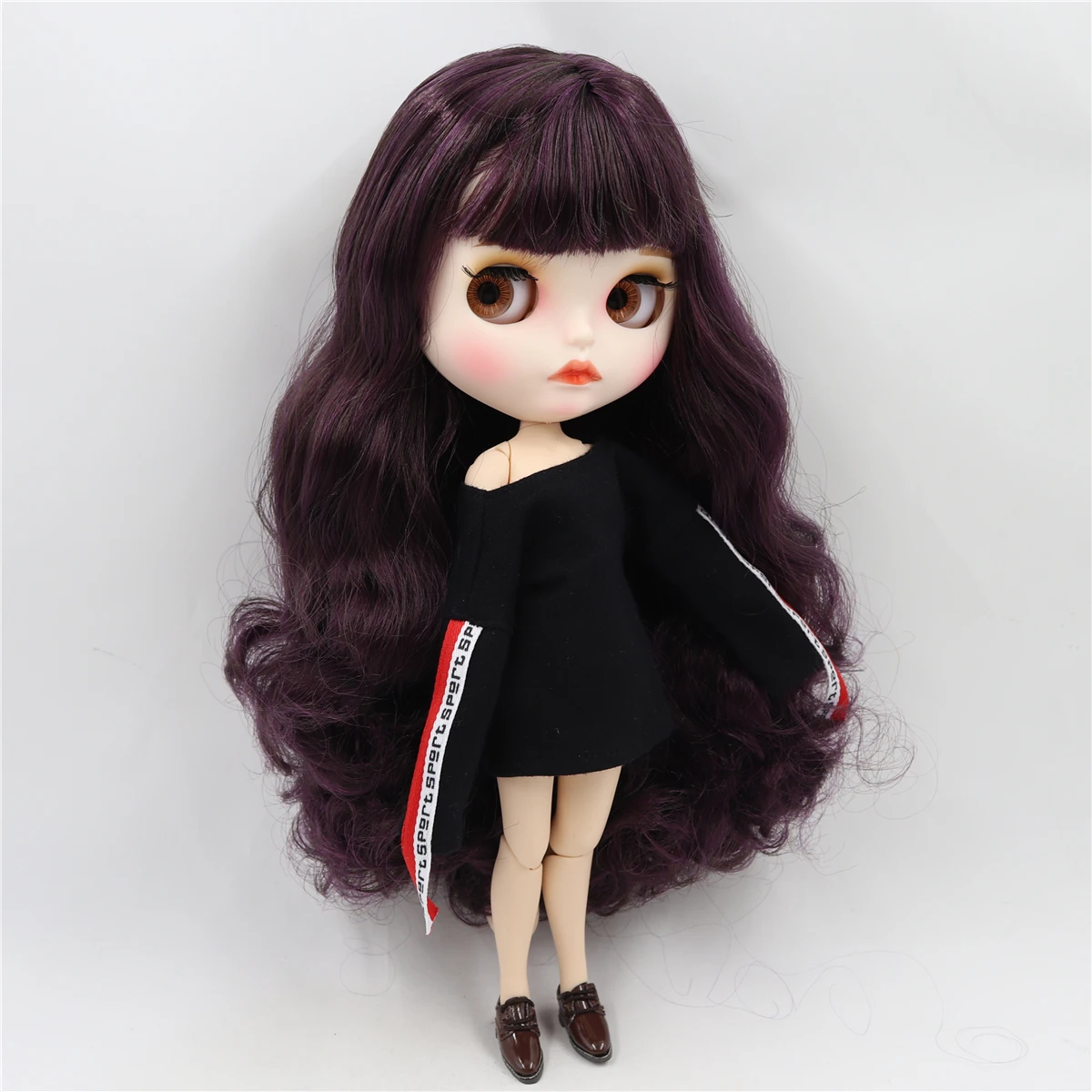 Neo Blythe Doll with Purple Hair, White Skin, Matte Pouty Face & Custom Jointed Body 2