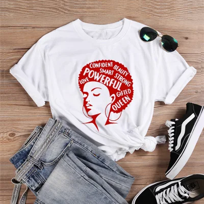 White-Red ONSEME Afro Lady Graphic футболки Женская Феминистская футболка Девушка сила королева лето черный розовый Женская футболка Эстетическая одежда Q-882 - Цвет: White-Red