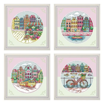 

Cityscape Painting Counted Cross Stitch Patterns 11CT 14CT Printed Fabric Canvas for Embroidery Kit DIY for Needlework Sets DMC