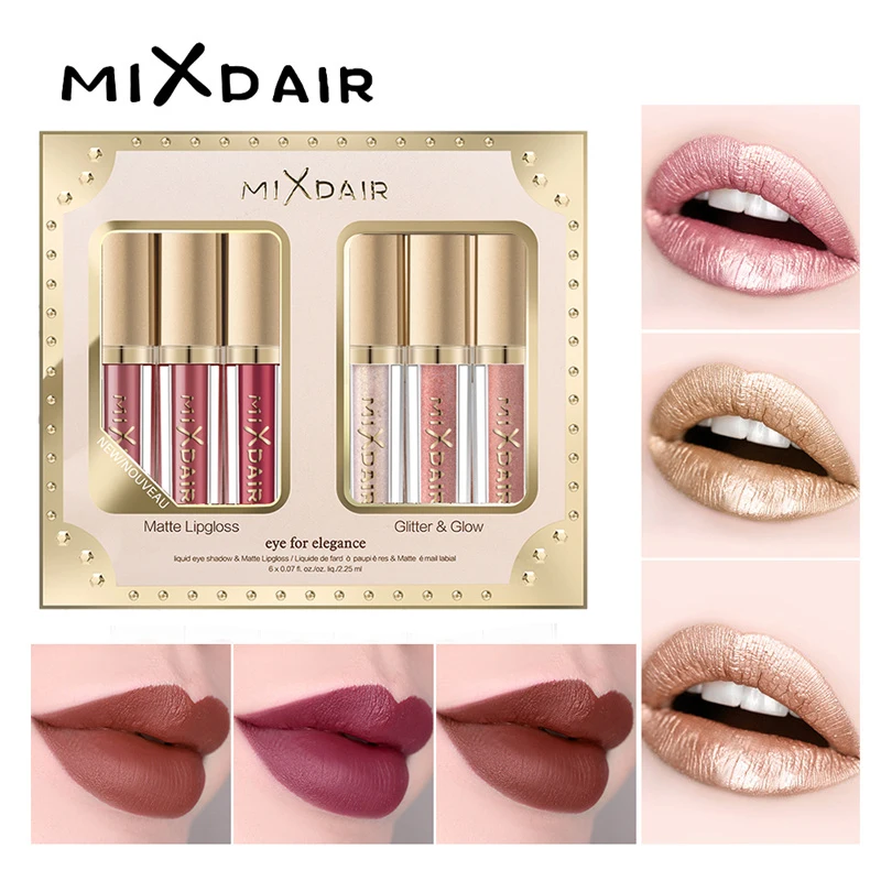 Women's Fashion 6pcs/set Matte Lipgloss Glittle Metallic Liquid Lipstick Velvet Long Lasting Lip Glosses Moisturizer Makeup | Красота и
