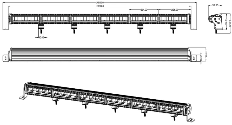 RJ50001 Light Bar Technical Drawing
