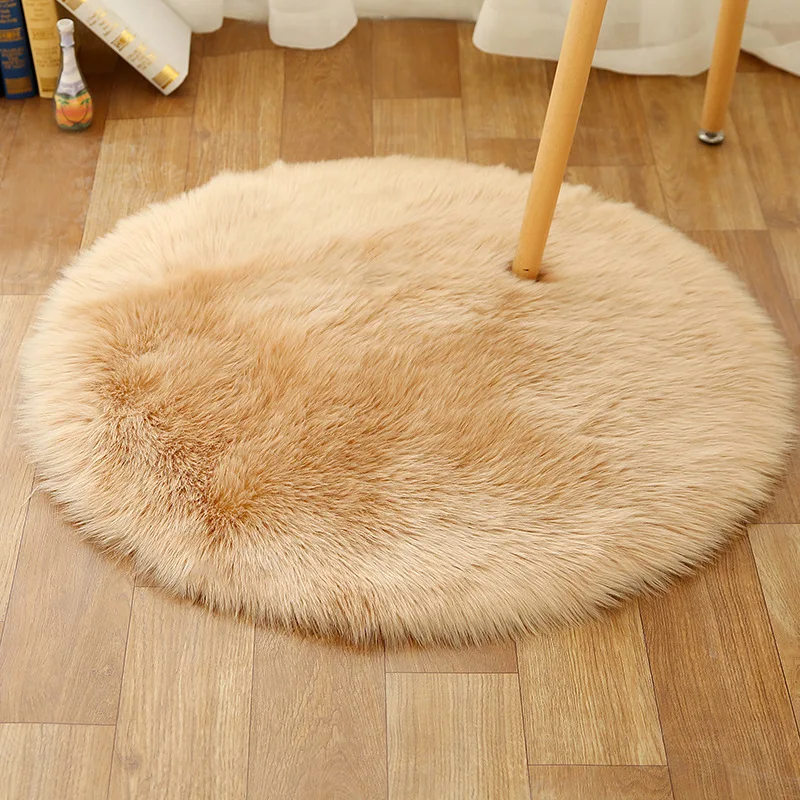 Круглый мягкий коврик из искусственного меха овчины для спальни гостиной, ковер из искусственной шерсти, белый ковер из искусственного меха, прикроватные коврики