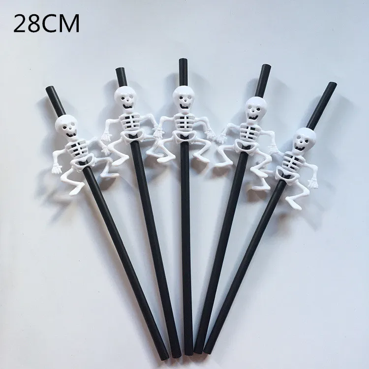 D 28CM Пластиковые соломинки для Хэллоуина, соломинки для тыквы, соломинки для привидения, 3D, в форме черепа, многоразовые соломинки для питья, для дома, бара, вечерние принадлежности, Drinkwa - Цвет: D 28CM