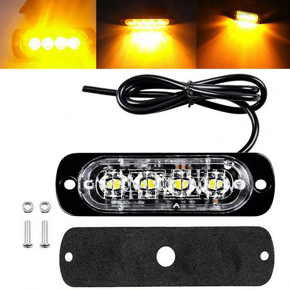 

4-Led Amber Flash Flashing Recovery Strobe Car Emergency Signal Led Orange Grill Breakdown Light Fog Light Beacon