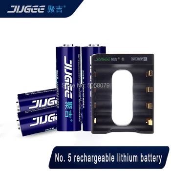 

jugee 4pcs 1.5v 3000mWh AA rechargeable Li-polymer li-ion polymer lithium battery With 1pcs USB 4 Channel Charger High quality