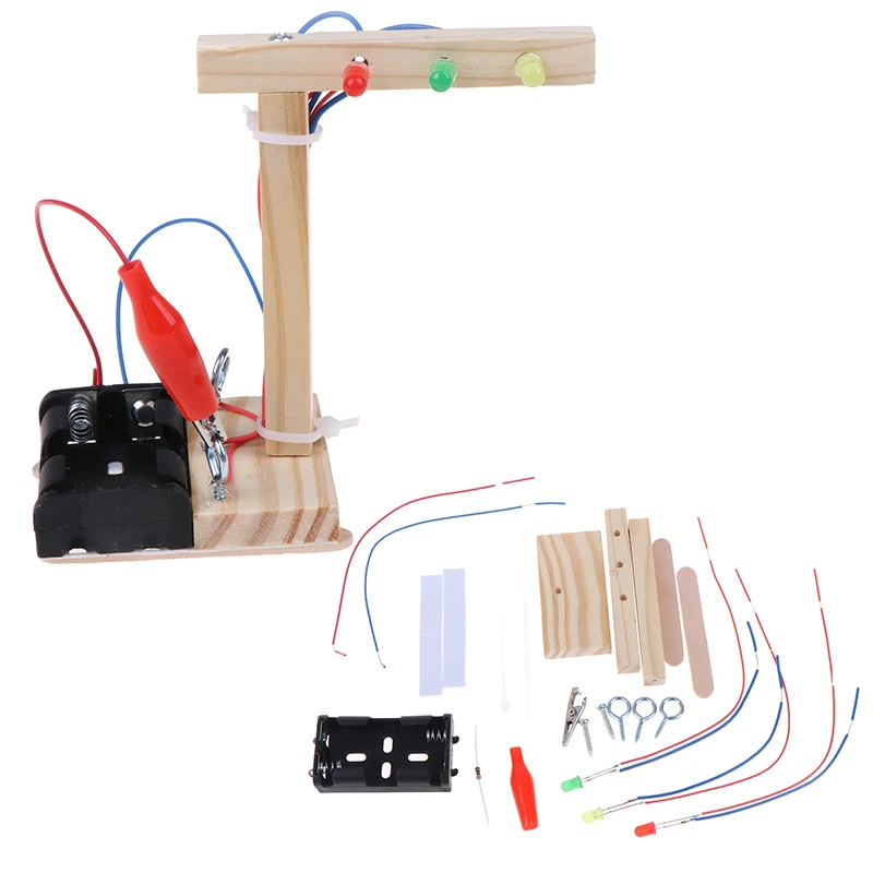 

Kids Science Experiment for Children Boys DIY Toys Mini Wooden Traffic Light Led Student Gizmo Learning Education Toys Gift