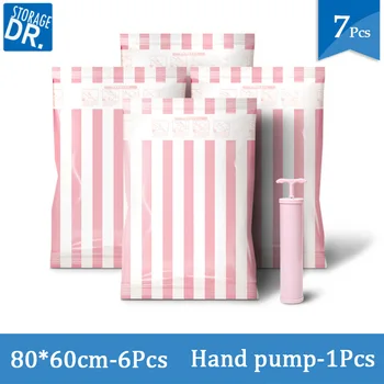 

7 Pcs Set Thick 9 Wire Vacuum Compression Bag with Pump Quilt Explosion-proof Dustproof Storage Bags 80x60cm*6 and Hand Pump