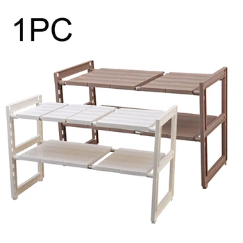 

Space Saving 2 Tiers ABS Expandable Under Sink Organizer For Kitchen Expand From 40-70cm Adjustable Height Storage Rack Solid