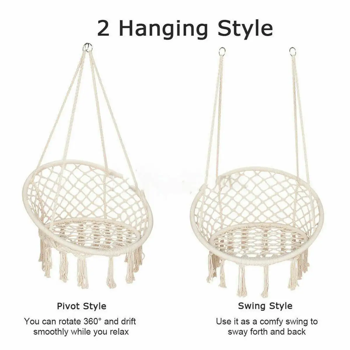 Hammock Chair Swing Nordic Style 49.2inch Hanging Swing Chair Hanging Macrame Perfect for Indoor/Outdoor Home Patio Yard Garden 4