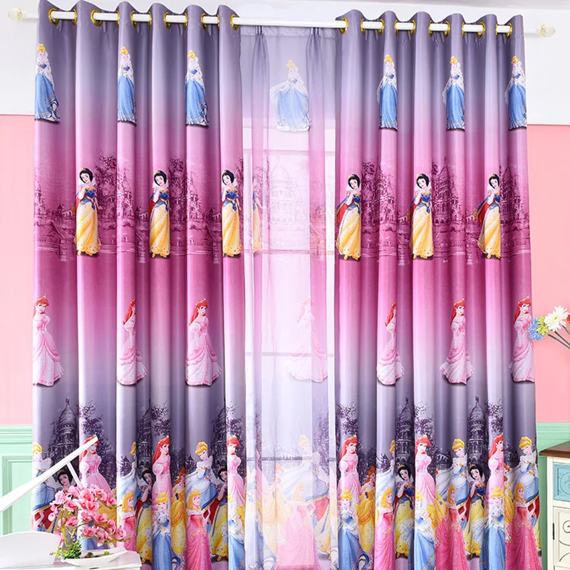 

Cartoon Curtains for Girls' Room Printed Window Children Curtain Full Blackout Kids Princess Curtains for Bedroom Living Room