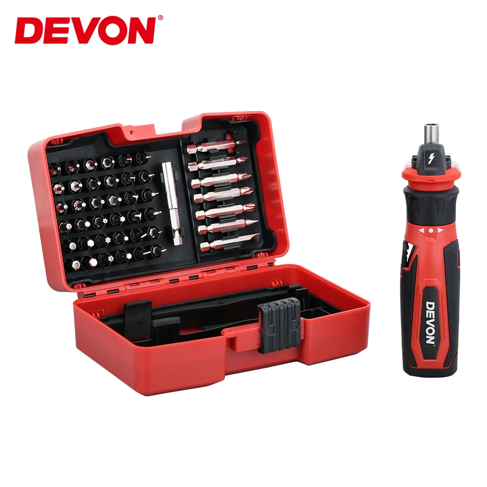 Devon Mini Electric Cordless Screwdriver 4V Lithium-ion Rechargeable Screw Driver Power Drill Repair Tool w/ Drill Bits Kits Set