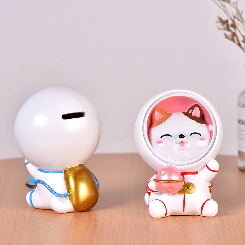 Creative Home Decoration Ornaments Planet Space Lucky Cute Cats Piggy Bank Ornaments Student Gifts Resin Crafts Coin Money Box