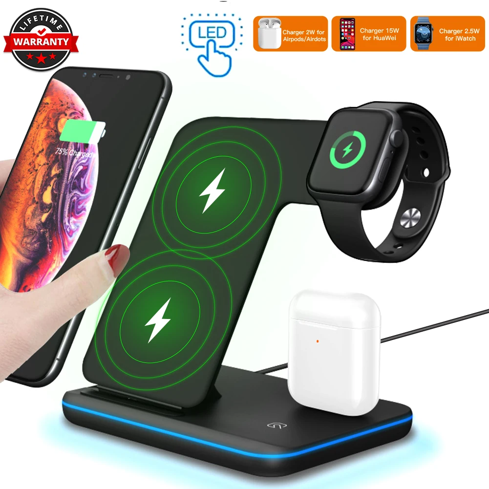 3 в 1 Беспроводное зарядное устройство для iPhone 11 Pro XS MAX XR X samsung Note 10 9 8 Apple Watch AirPods