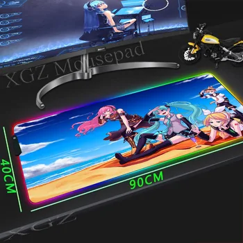 

XGZ Large RGB Mouse Pad Lock-edge Anime Hatsune Miku Beach Sunset Student Computer Keyboard Desk Mat Speed Rubber Non-slip