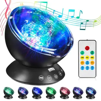 

LED Ocean Wave Projector Night Light Music Player Remote Control 7 Light Cosmos Star Luminaria For kid Bedroom Ocean Projection